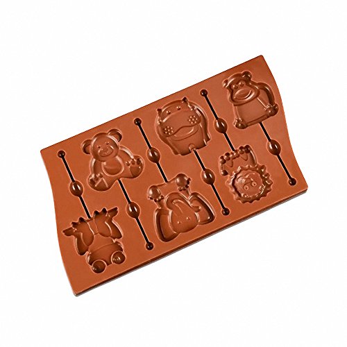 Animals Lollipop Mold with 20Pcs Sticks - MoldFun Frog Elephant Lion Hippo Monkey Bear Silicone Chocolate Candy Gummy Mold