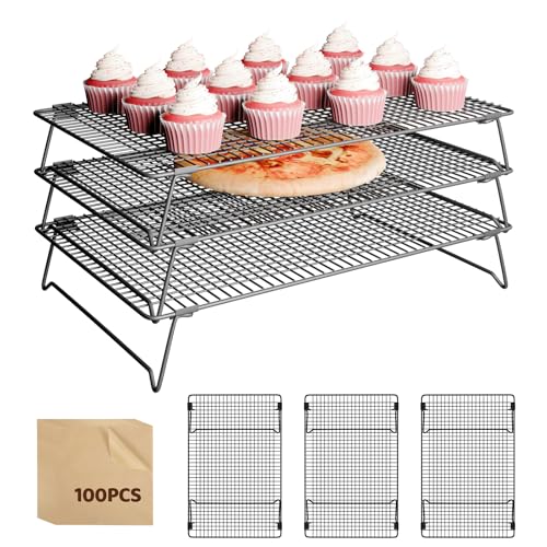 Cooling Racks for Cooking and Baking, 3-Tier Stackable 17x11 Inch - size: 17"x11"