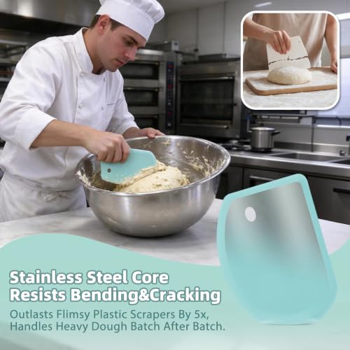 Flexible Bowl Scraper with Metal Core: Silicone Dough Scraper Bread Baking - color: Beige & Mintgreen