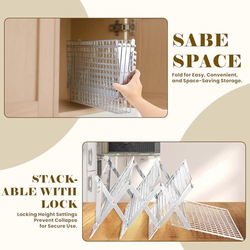 BEWOS 4 Tier Collapsible Cooling Rack - Adjustable Stainless Steel Baking Rack with Leak-Proof Mesh, X-Shaped Structure Cooling Rack for Cooking and Baking, Dishwasher Safe - color: Silver, size: 4 Tier