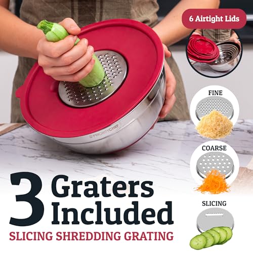 6pc Stainless Steel Mixing Bowls with Lids Set, 7 Qt, Red - color: Red
