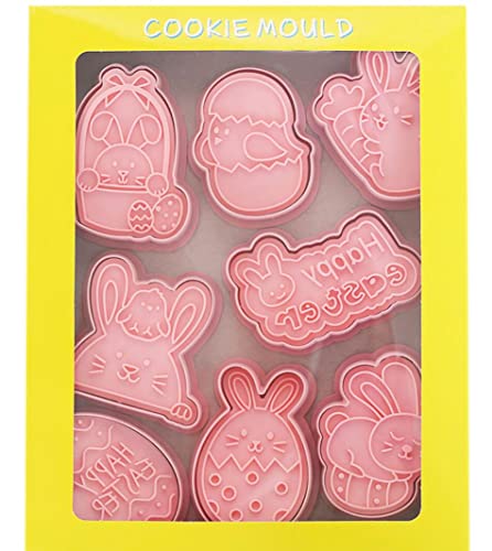 8-Piece Cute Easter Rabbit Cookie Cutters Set - Plastic Easter Egg Cookie Mould Press - Baking Kitchen Tools - color: Easter B