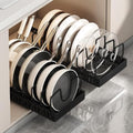 AmoiChic 2 Pack Pull Out Cabinet Organizer for Pots and Pans, Black Storage Rack with 8 Adjustable Dividers, Kitchen Cabinet Organizer for Pot Lids, Bakeware, Dishes Storage