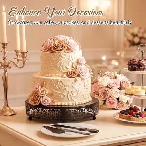 Wenqik Black Metal Cake Stand 12 Inch with Cutting & Spatula - color: Black, size: 12 Inch