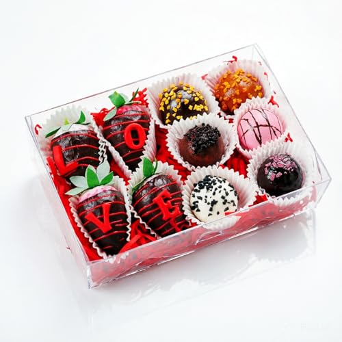 50PCS 8x5x2 Inch Clear Bakery Boxes with Window - Chocolate Covered Strawberries, Cookie, Cake, Brownie, Donut Boxes - color: Clear