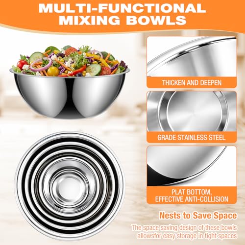 Domensi Stainless Steel Mixing Bowls Set - 5 Polished Mirror Nesting Bowls - color: Deep, size: 1.25, 2.75, 4.25, 6.25, 8 Quart