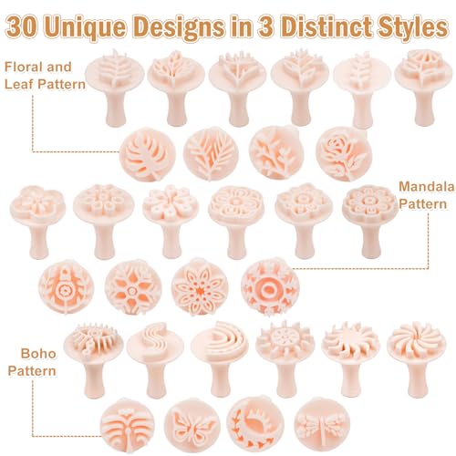 30 Pcs Polymer Clay Stamps Set, Boho Mandala Floral Leaf Patterns