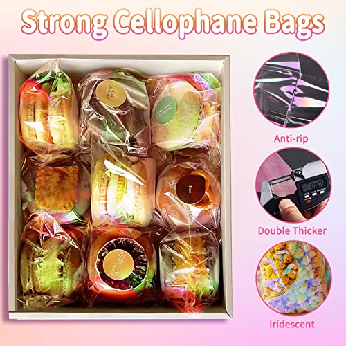 Cookie Bags with Seal 100 Pcs 5x6 In Iridescent Holographic Self Sealing Cellophane Treat Bags Pink Resealable Individual Cookie Bag for Gift Giving Valentine Candy Packaging Goodie Wrappers - color: pink 100, size: 5"x6"