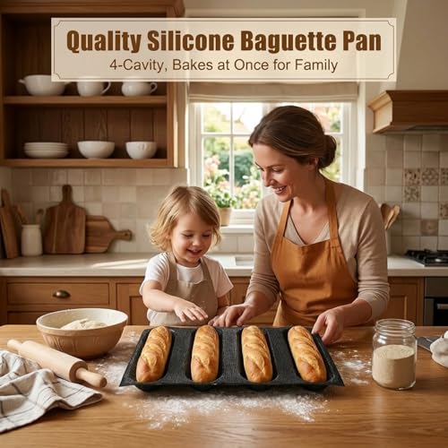 Dioycli Bread Mold for Baking Silicone Large Baguette Bread Pan, 4-Loaf - size: 4 Large Cavities