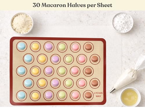Macaron Silicone Baking Mats Set of 2, Half Sheet Nonstick Reusable Extra Thick Baking Sheet Liners for Macarons, Cookies and Pastry, Red - color: Macaron Red, size: 16.5"L x 11.6"W