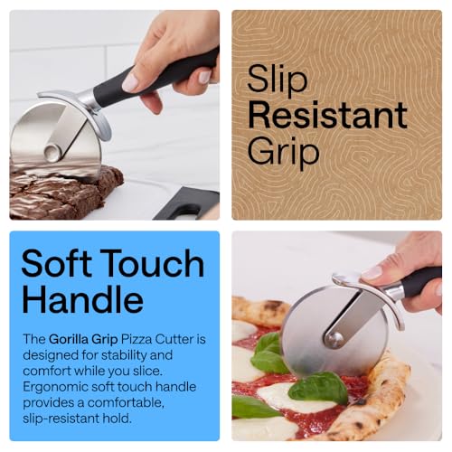 GORILLA GRIP Patented Stainless Steel Large Pizza Cutter Wheel, Black - color: Black