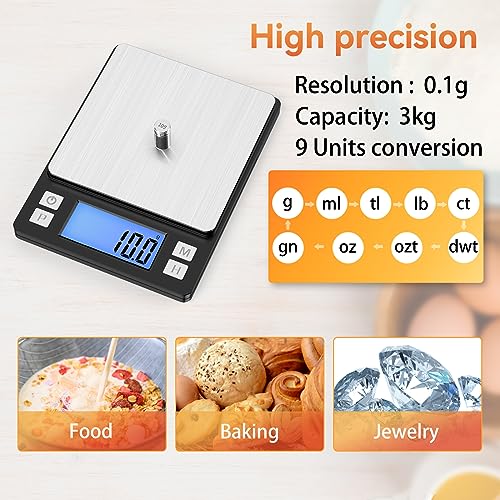 BOMATA Upgraded Small Food Scale with 0.1 g/0.001 oz High Precision - size: 0.1g/3kg Black (Rechargeable)