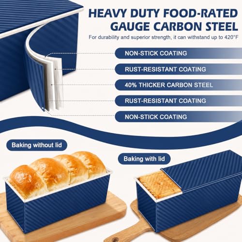 Bread Loaf Pan with Lid-2Pack, 2.2LB & 1LB - color: Blue with White Interior, size: 2.2LB & 1LB