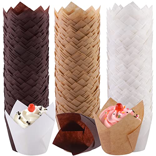 Aodaer 240 Pcs Mini Cupcake Liners Muffin Liners Baking Cups - color: Brown,Natural,White