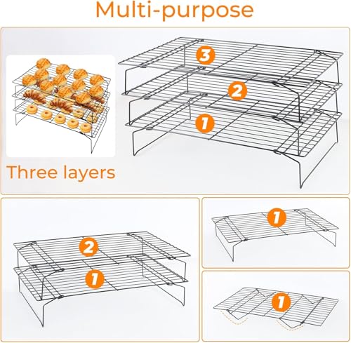 Detachable Collapsible Cooling Racks, Wire Cooling Rack Stackable Drying Rack for Bread Cookie Baking Candy Fruits (3-tier) - size: 3 TIER
