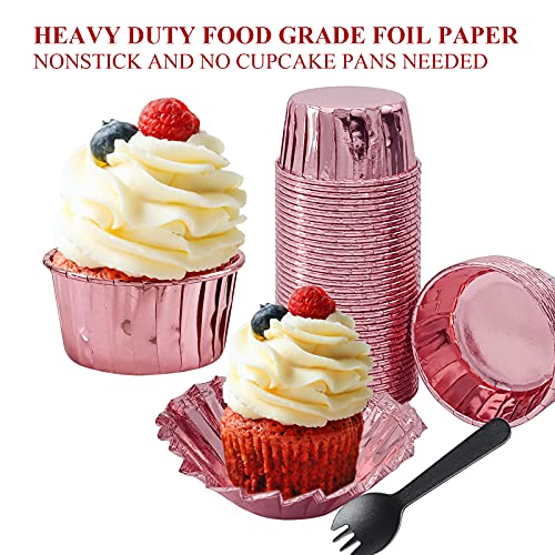 LNYZQUS Foil Cupcake Liners with Dome Lids, 5oz Mini Baking Cups - color: Rose Gold, size: 50 Pack