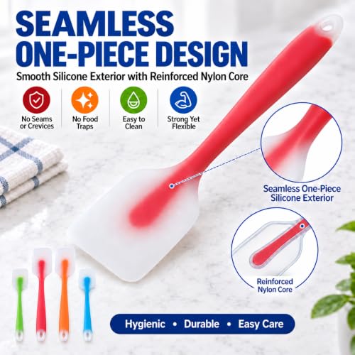 HiramWare Silicone Spatula Set of 4, Heat Resistant, Food Grade - size: 2 Large(Orange, Red) + 2 Small(Blue, Green)