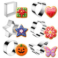 6-Pack Cookie Cutters, Flower Star Heart Circle Square Butterfly - color: 6 set silver