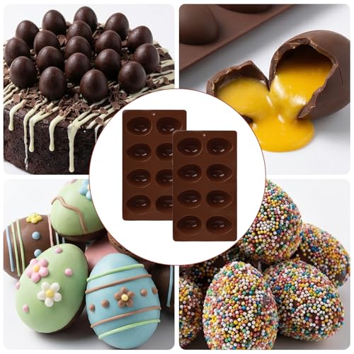 3Pcs 8-Cavity Easter Silicone Egg Molds, Egg Shaped Cake Pop Mold, Baking Supplies for Making Chocolate Jello Candy Dessert Muffin Mousse Pastry (Chocolate) - color: Chocolate