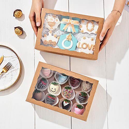 24PCS 10 x 7 x 2.5 inches Brown Strawberries Boxes with Display Window, Sweet Treat Boxes for Cookies, Donuts, Macarons, Muffins& Hot Coca Bombs, Perfect for Any Celebration - color: Brown