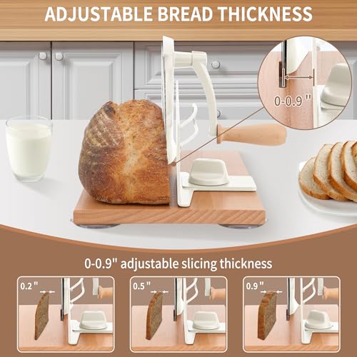 CAWIU Sourdough Bread Slicer, Manual Bread Cutter with Hand Crank, Cream - color: Cream