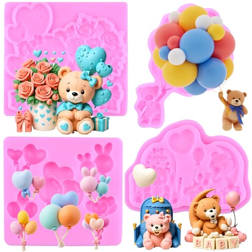 Bear Silicone Mold Balloon Fondant Mold Teddy Bear Mold Set Of 4