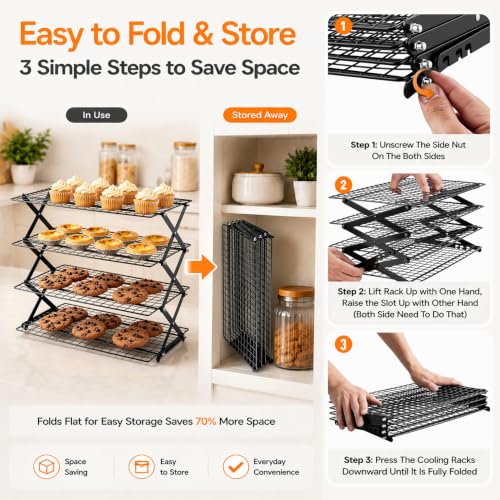P&P CHEF 4 Tier Collapsible Cooling Racks,Stackable Bakers Rack,Black - color: Black