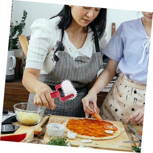 GALPADA Pizza Dough Red Plastic Stainless Steel Hand Roller Tool