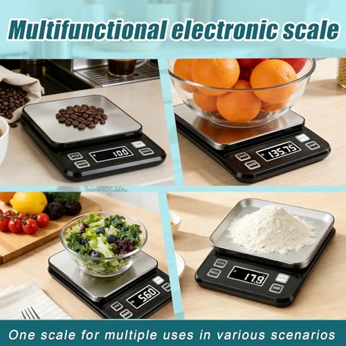Waterproof Food Scale, 22lb Digital Kitchen Scale with Batteries, 304 Stainless Steel Precision Gram Scale for Baking, Cooking, Meal Prep, Tare Function - size: 0.1g/22 lb Non-rechargeable