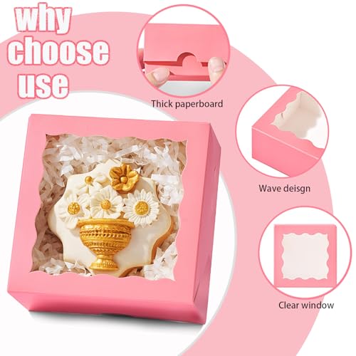 80Pack 4x4x2 Inches Bakery Boxes w/Window Party Wedding Favor - color: Pink