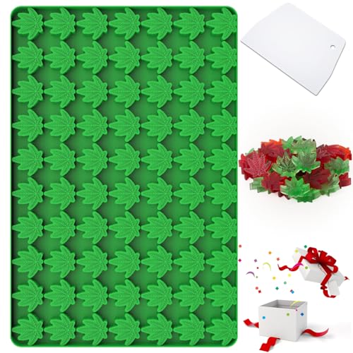 Marijuana Cannabis Hemp Leaf Silicone Molds with 70 Cavities Shaped for Pot Chocolate Candy Gummy, with Baking Scraper - color: Hemp Leaf