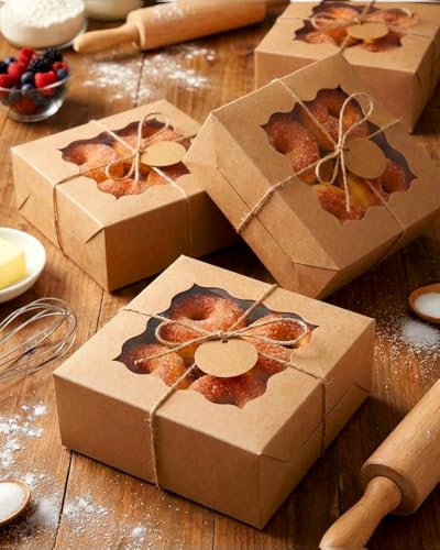 qiqee Cookie Box with Window 6"x6"x3" 240Pcs Bakery Box Brown - color: Brown, size: 6x6x3"/240packs