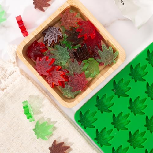 Marijuana Cannabis Hemp Leaf Silicone Molds with 70 Cavities Shaped for Pot Chocolate Candy Gummy, with Baking Scraper - color: Hemp Leaf