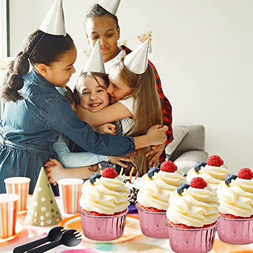 LNYZQUS Foil Cupcake Liners with Dome Lids, 5oz Mini Baking Cups - color: Rose Gold, size: 50 Pack
