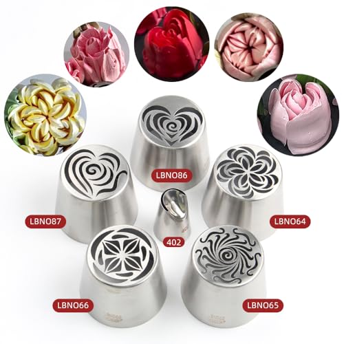 5 Pieces Stainless Steel XXL Russian Icing Nozzle Kit with 1 Ruffle Tip - color: SILVER SET13