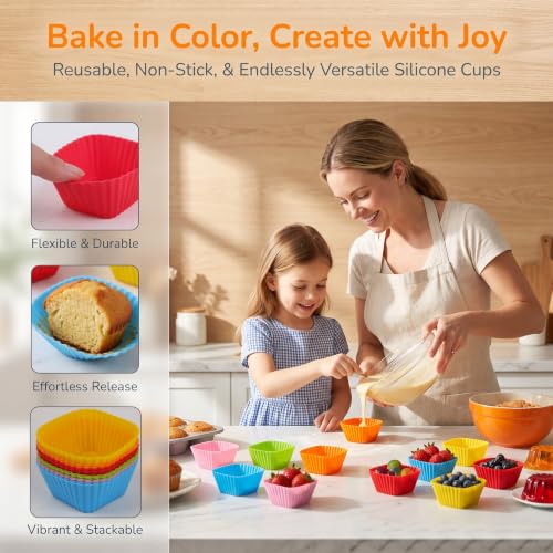 12 Pack Silicone Baking Cups Reusable Muffin Liners Non-Stick Cup Cake Molds Set Cupcake Liner Standard Size Silicone Cupcake Holder Silicon Cups for Baking