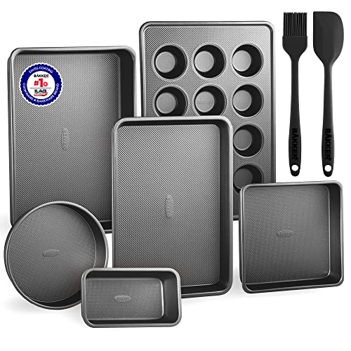 Bakeware Set – 8 Piece – Non-Stick Professional Home Bakeware – Multi Sized Baking Pan Set - Muffin Pan, Loaf Pan and More – Black - color: Black, size: 8 Piece Set
