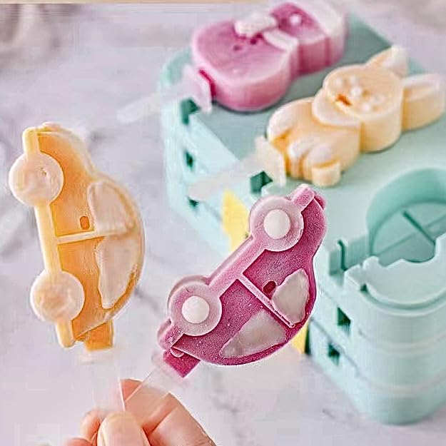 4PCS Dinosaur Popsicle Molds, Cute Silicone Kids Ice Cream Molds - color: 4 PCS（fruit*1+dinosaur*1+airplane*1+car*1)