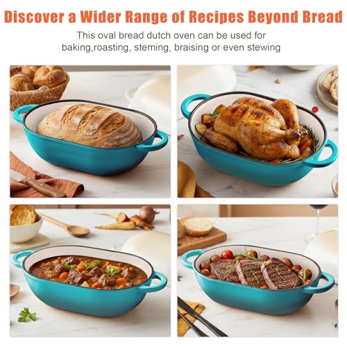 5 QT Enameled Cast Iron Sourdough Bread Oven, Loaf Pan with Lid - color: BlueGreen, size: 5 QT