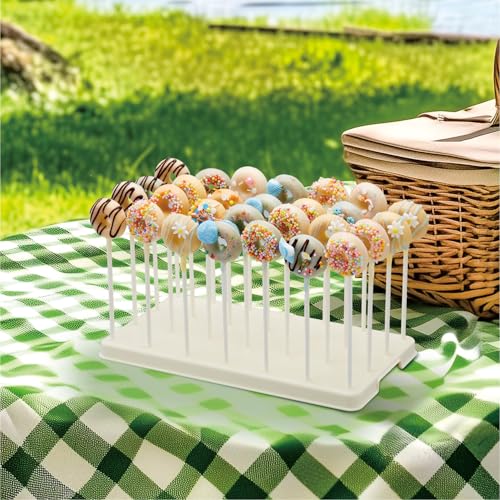 TAIHUIMY 28 Holes Cake Pop Stand for Cake Pops, Lollipop Holder Stand, Cake Pop Display Holder, Candy Pop Holder,Cakepopsical Stand for Weddings, Baby Showers, Birthday, Party (BEIGE) - color: BEIGE
