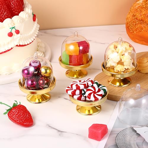 48 Pack Mini Cake Stand with Dome, Gold Base Mini Donut Domes & Tiny Cake Stand for Cupcakes, Desserts, Candy Display - Perfect for Weddings, Birthdays, Parties