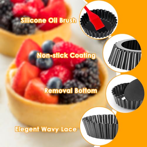 8 Pack Mini Tart Pans 4 Inch with Removable Bottom Round Nonstick Quiche Pan, 1.2 Inch Deep Mini Pie Pans with Oil Brush&Silicone Scrubber Heavy Duty for Baking Fruit Tarts, Dessert - color: 4-inch Set of 8