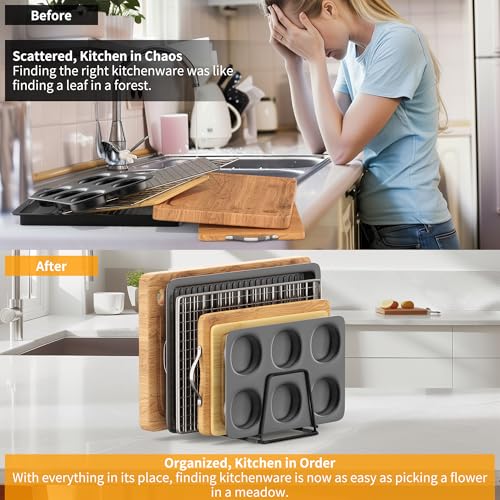 Cutting Board Organizer Kitchen Organizer Rack for Cutting Board, Bakeware, and Cookie Sheet, 5-Slot Heavy-Duty Steel Cookware Holder,Rust-Resistant with Anti-Slip Feet (2, Small) - size: Small（2PCS）