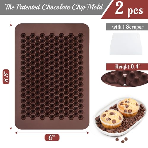 Webake Chocolate Chip Mold 202 Cavity Silicone Mini Candy Molds LFGB 2 Pack For Non Dairy & Sugar Organic Chocolate Chips & Mini Gumdrop, Ganache, Small Dot Cake Decoration (1 Scraper Included) - style: Chocolate Chip