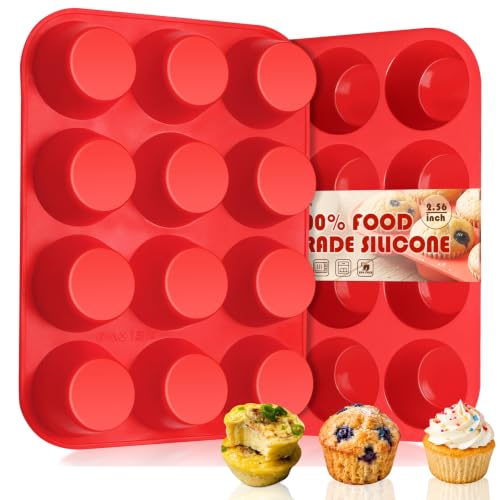 HKNMTT 2Pcs Silicone Muffin Pans for Baking 12Cups BPA-Free Egg Bites Mold - style: Muffin Pans 2PCS