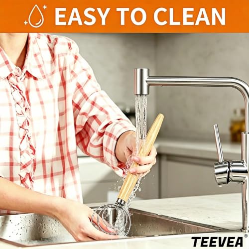 TEEVEA Danish Dough Whisk Wooden Handle Stainless Steel for Sourdough Bread - color: Rubber Wood 3-Circle