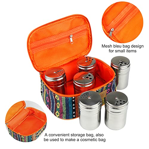Camping Spice Kit, Salt and Pepper Shakers with Travel Bag, 6 Pc - color: Orange