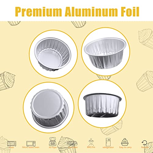 100Pcs Aluminum Cups with Lids,5oz Disposable Ramekin Baking Cups Muffin Liners Mini Pie Pans Foil Cupcake Containers for Christmas Party Wedding,Silver - color: Silver