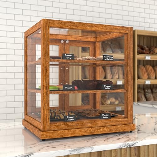 KoolMore 25 in. Light Wood Countertop Upright Dry Bakery Display Case, Pastry, Cake, and Bread Display with Tempered Glass - color: Light Wood, size: 25 in.