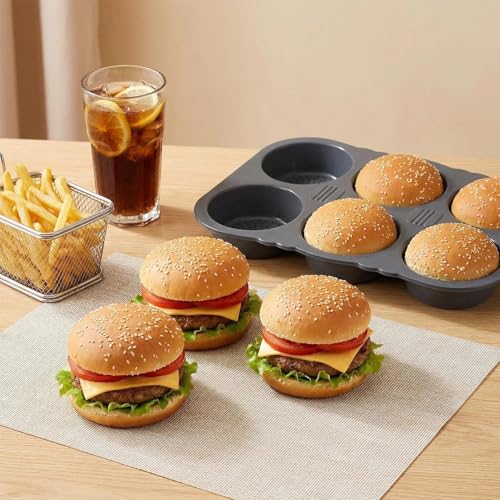 Silicone Hamburger Bun Pan, Nonstick Bread Pan Baking Pan, 6-cavity - size: 6-cavity